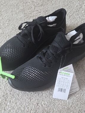 Men's CROCS Black Knit Lace-Up LiteRide 360 Pacer Sneakers, Sz 13